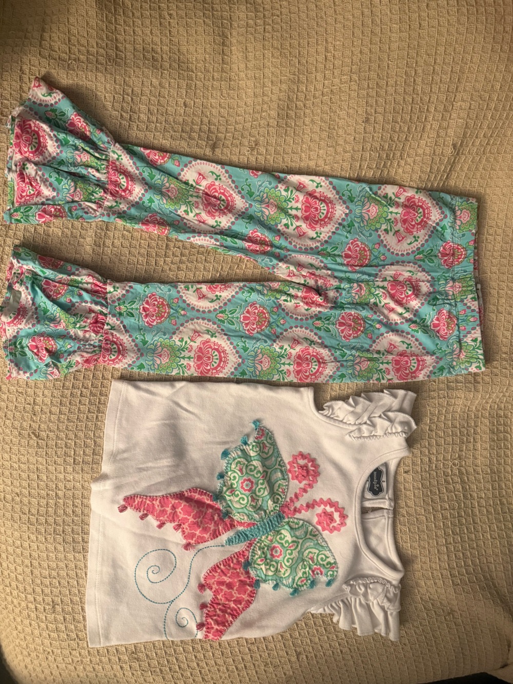 Mud Pie Pink & Aqua Floral Capri Set